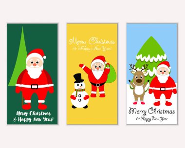 mutlu Noeller ve mutlu yeni yıl tebrik kartları vektör çizim       