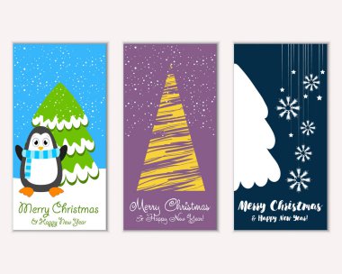 Mutlu Noeller ve mutlu yeni yıl tebrik kartları. Vektör çizim 