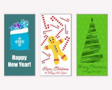 Mutlu Noeller ve mutlu yeni yıl tebrik kartları. Vektör çizim 