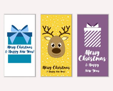 mutlu Noeller ve mutlu yeni yıl tebrik kartları vektör çizim     