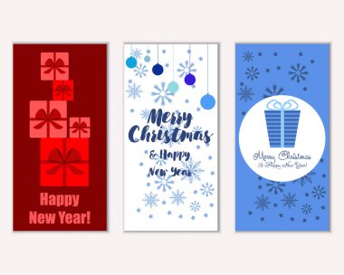 mutlu Noeller ve mutlu yeni yıl tebrik kartları vektör çizim      