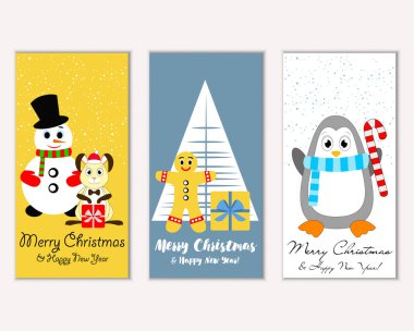 Mutlu Noeller ve mutlu yeni yıl tebrik kartları. Vektör çizim   