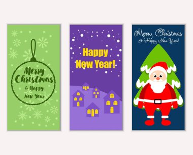 mutlu Noeller ve mutlu yeni yıl tebrik kartları vektör çizim