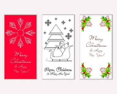 Mutlu Noeller ve mutlu yeni yıl tebrik kartları. Vektör çizim     