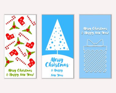 Mutlu Noeller ve mutlu yeni yıl tebrik kartları. Vektör çizim   