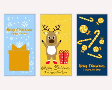 mutlu Noeller ve mutlu yeni yıl tebrik kartları vektör çizim       