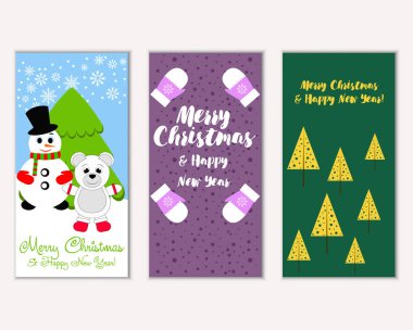 mutlu Noeller ve mutlu yeni yıl tebrik kartları vektör çizim       