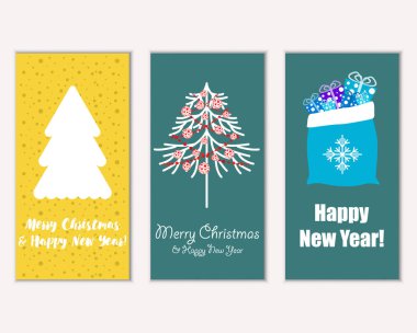 mutlu Noeller ve mutlu yeni yıl tebrik kartları vektör çizim