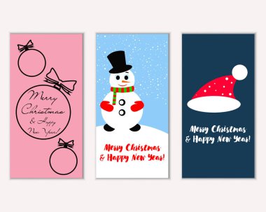 mutlu Noeller ve mutlu yeni yıl tebrik kartları vektör çizim