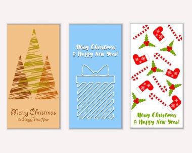 Mutlu Noeller ve mutlu yeni yıl tebrik kartları. Vektör çizim   