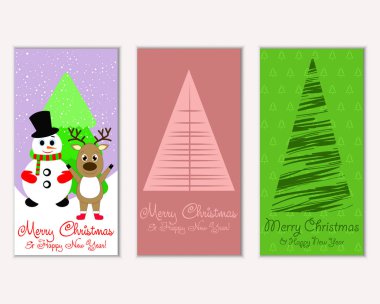 Mutlu Noeller ve mutlu yeni yıl tebrik kartları. Vektör çizim   