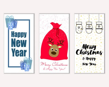 mutlu Noeller ve mutlu yeni yıl tebrik kartları vektör çizim     