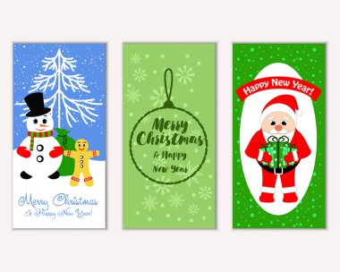 mutlu Noeller ve mutlu yeni yıl tebrik kartları vektör çizim