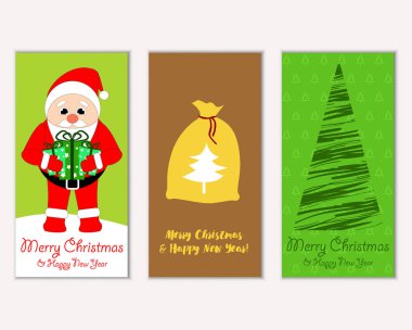 Mutlu Noeller ve mutlu yeni yıl tebrik kartları. Vektör çizim     