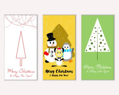 mutlu Noeller ve mutlu yeni yıl tebrik kartları vektör çizim     