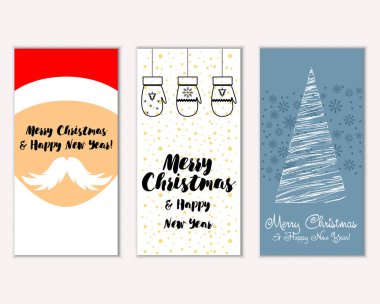 mutlu Noeller ve mutlu yeni yıl tebrik kartları vektör çizim     