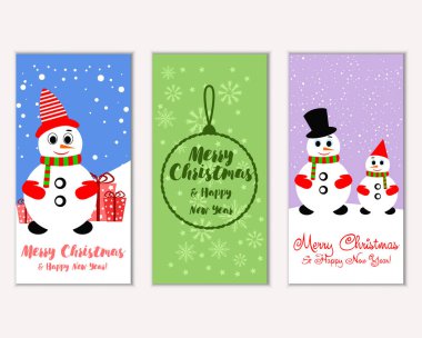 mutlu Noeller ve mutlu yeni yıl tebrik kartları vektör çizim