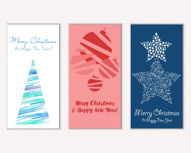 Mutlu Noeller ve mutlu yeni yıl tebrik kartları. Vektör çizim   