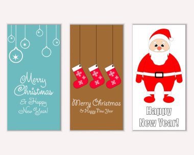 mutlu Noeller ve mutlu yeni yıl tebrik kartları vektör çizim       