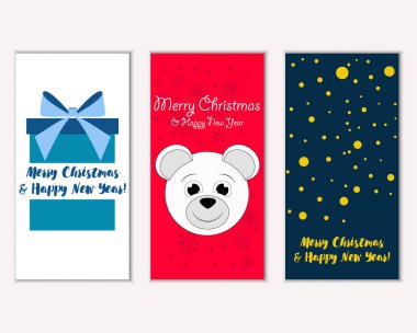 mutlu Noeller ve mutlu yeni yıl tebrik kartları vektör çizim     