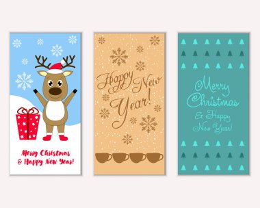 Mutlu Noeller ve mutlu yeni yıl tebrik kartları. Vektör çizim   