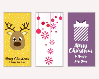 mutlu Noeller ve mutlu yeni yıl tebrik kartları vektör çizim     