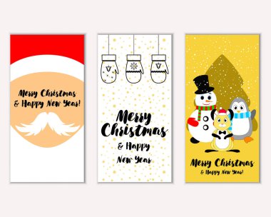 mutlu Noeller ve mutlu yeni yıl tebrik kartları vektör çizim     