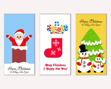 mutlu Noeller ve mutlu yeni yıl tebrik kartları vektör çizim