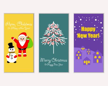 mutlu Noeller ve mutlu yeni yıl tebrik kartları vektör çizim