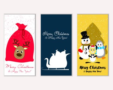 mutlu Noeller ve mutlu yeni yıl tebrik kartları vektör çizim     
