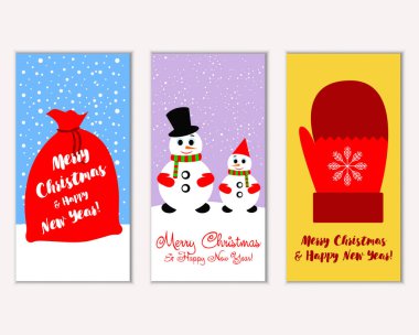mutlu Noeller ve mutlu yeni yıl tebrik kartları vektör çizim