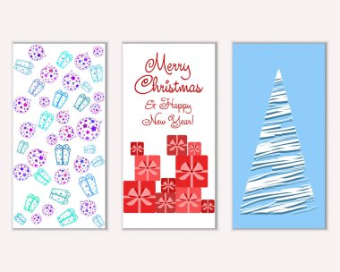 Mutlu Noeller ve mutlu yeni yıl tebrik kartları. Vektör çizim   