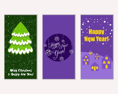 mutlu Noeller ve mutlu yeni yıl tebrik kartları vektör çizim