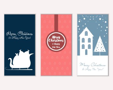 mutlu Noeller ve mutlu yeni yıl tebrik kartları vektör çizim