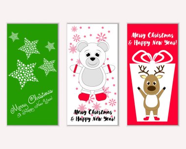 Mutlu Noeller ve mutlu yeni yıl tebrik kartları. Vektör çizim 