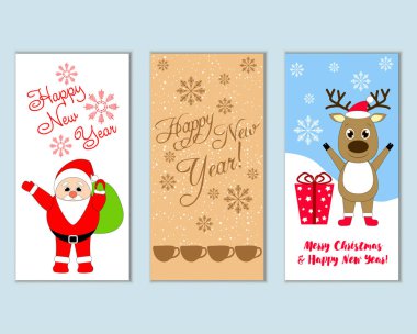 mutlu Noeller ve mutlu yeni yıl tebrik kartları vektör çizim