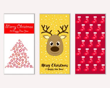 mutlu Noeller ve mutlu yeni yıl tebrik kartları vektör çizim
