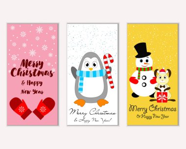Mutlu Noeller ve mutlu yeni yıl tebrik kartları. Vektör çizim   