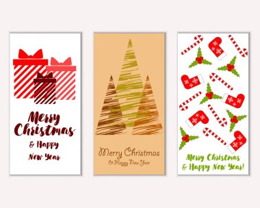 Mutlu Noeller ve mutlu yeni yıl tebrik kartları. Vektör çizim   