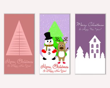 Mutlu Noeller ve mutlu yeni yıl tebrik kartları. Vektör çizim   