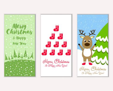 mutlu Noeller ve mutlu yeni yıl tebrik kartları vektör çizim