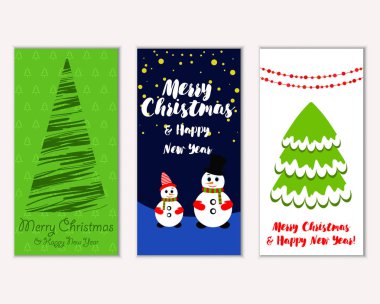 Mutlu Noeller ve mutlu yeni yıl tebrik kartları. Vektör çizim 
