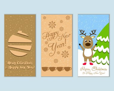 mutlu Noeller ve mutlu yeni yıl tebrik kartları vektör çizim