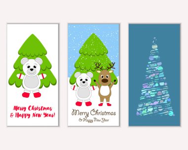 Mutlu Noeller ve mutlu yeni yıl tebrik kartları. Vektör çizim 