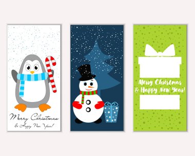 Mutlu Noeller ve mutlu yeni yıl tebrik kartları. Vektör çizim   