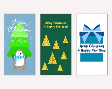 Mutlu Noeller ve mutlu yeni yıl tebrik kartları. Vektör çizim   