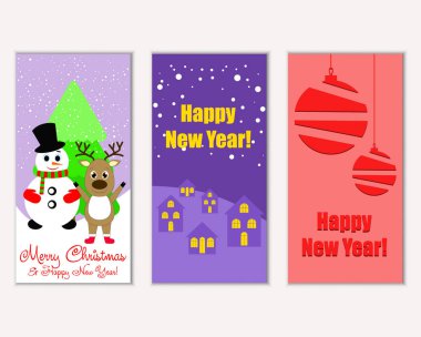 mutlu Noeller ve mutlu yeni yıl tebrik kartları vektör çizim