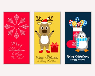 mutlu Noeller ve mutlu yeni yıl tebrik kartları vektör çizim   