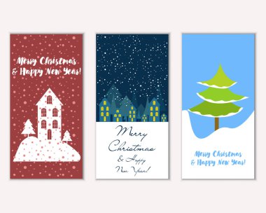 vektör çizim kış tatil tebrik kartları