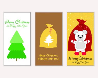 Mutlu Noeller ve mutlu yeni yıl tebrik kartları. Vektör çizim     